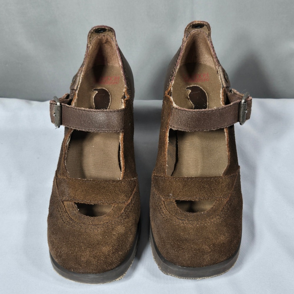 London Underground Mary Jane Heels Womens 6.5 Brown Suede Leather Platform Lug